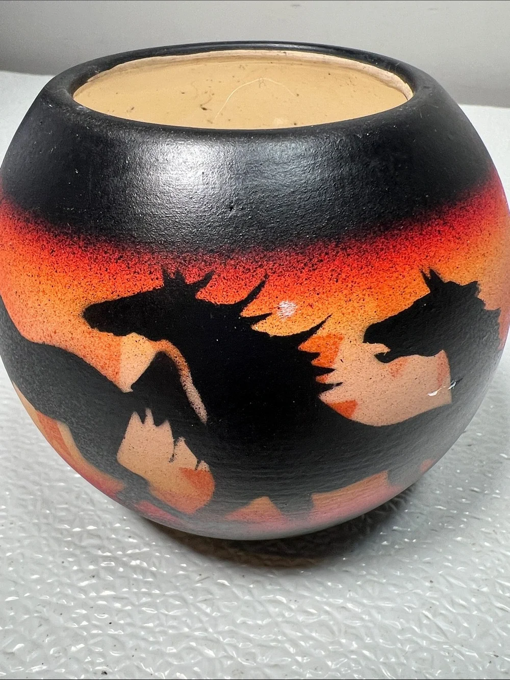 VINTAGE Hozoni Pottery Navajo Diné Horse Sunset Bowl - Hand Painted Southwestern